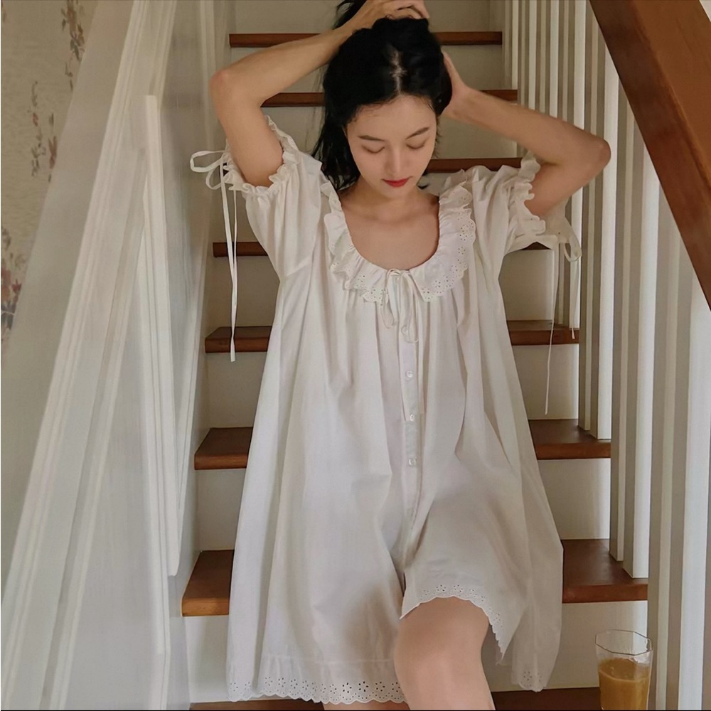 NWT White cotton babydoll nightgown sundress with eyelet trim - Picture 2 of 10